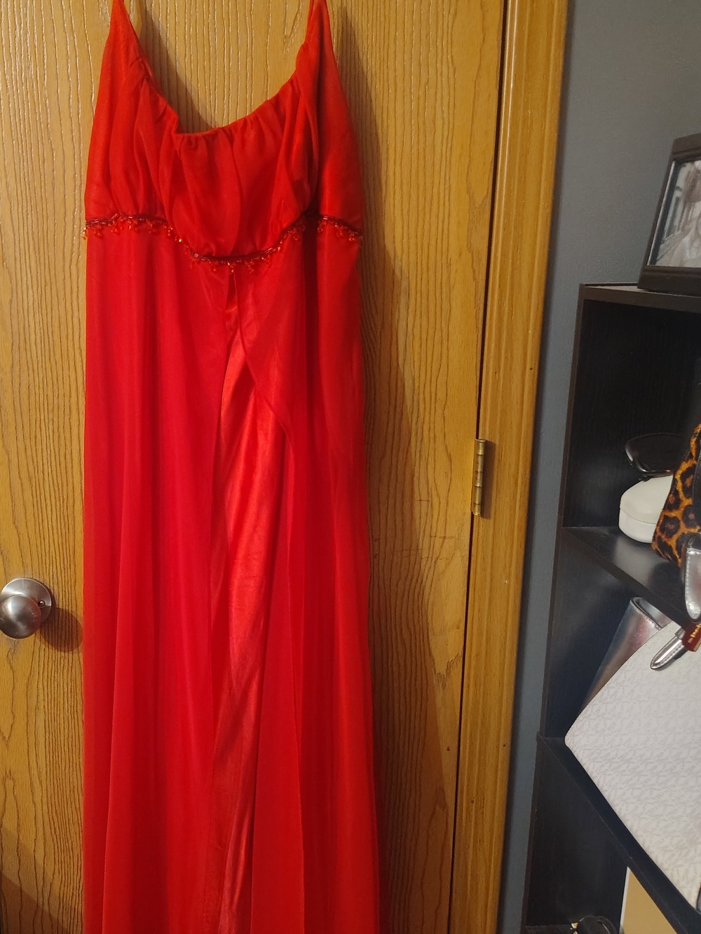 Steppin' Out Gorgeous Red Beaded Empire Evening Gown Size 18
